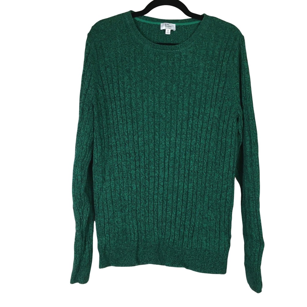 Kim Rogers Cable Knit‎ Cotton Crewneck Sweater XL Green
